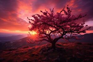 AI generated Vibrant Plum ripe tree sunset nature farm. Generate Ai photo