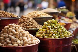 AI generated Profitable Pistachio nuts market basket. Generate Ai photo