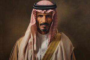 ai generado intrigante retrato saudi hombre. generar ai foto
