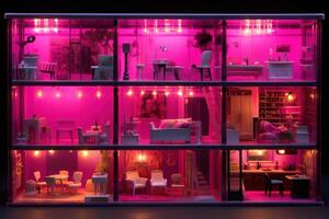 AI generated Kitschy Pink neon doll house. Generate Ai photo