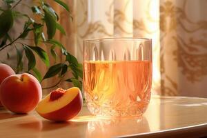 AI generated Transparent Peach juice glass. Generate Ai photo