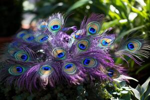 AI generated Exotic Peacock feather plants. Generate Ai photo