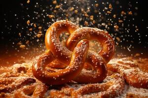 AI generated Moist Soft baked pretzel with salt. Generate ai photo