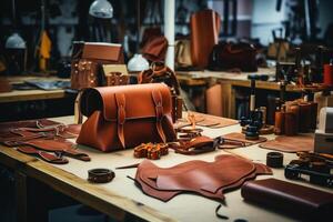 AI generated Traditional Making leather goods craft. Generate Ai photo