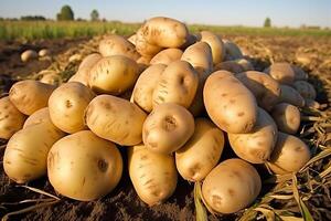 AI generated Abundant Ripe potatoes harvest. Generate Ai photo