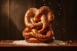 AI generated Baked Soft baked pretzel with salt. Generate ai photo