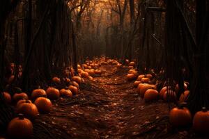 AI generated Enchanting Pumpkin forest halloween. Generate Ai photo