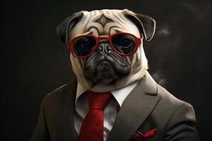 AI generated Feisty Pug boss. Generate Ai photo