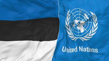 Estonia and United Nations, UN Flags Together Seamless Looping Background, Looped Bump Texture Cloth Waving Slow Motion, 3D Rendering video