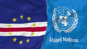 Cape Verde, Cabo Verde and United Nations, UN Flags Together Seamless Looping Background, Looped Bump Texture Cloth Waving Slow Motion, 3D Rendering video