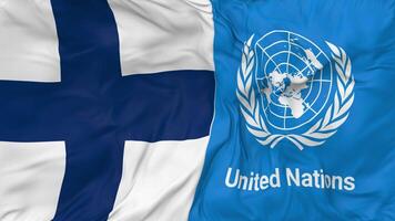 Finland and United Nations, UN Flags Together Seamless Looping Background, Looped Bump Texture Cloth Waving Slow Motion, 3D Rendering video