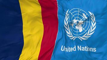 Chad and United Nations, UN Flags Together Seamless Looping Background, Looped Bump Texture Cloth Waving Slow Motion, 3D Rendering video