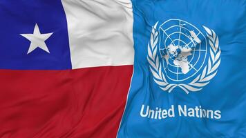 Chile and United Nations, UN Flags Together Seamless Looping Background, Looped Bump Texture Cloth Waving Slow Motion, 3D Rendering video