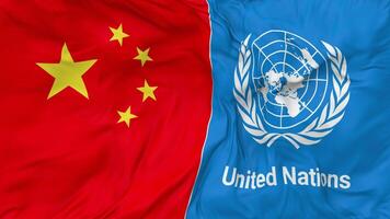 China and United Nations, UN Flags Together Seamless Looping Background, Looped Bump Texture Cloth Waving Slow Motion, 3D Rendering video