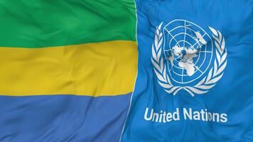 Gabon and United Nations, UN Flags Together Seamless Looping Background, Looped Bump Texture Cloth Waving Slow Motion, 3D Rendering video