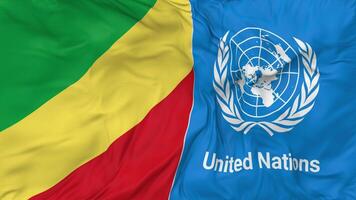 Congo and United Nations, UN Flags Together Seamless Looping Background, Looped Bump Texture Cloth Waving Slow Motion, 3D Rendering video