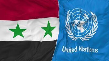 Syria and United Nations, UN Flags Together Seamless Looping Background, Looped Bump Texture Cloth Waving Slow Motion, 3D Rendering video