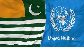 Azad Jammu and Kashmir, AJK and United Nations, UN Flags Together Seamless Looping Background, Looped Bump Texture Cloth Waving Slow Motion, 3D Rendering video