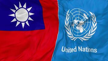 Taiwan and United Nations, UN Flags Together Seamless Looping Background, Looped Bump Texture Cloth Waving Slow Motion, 3D Rendering video