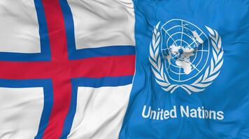 Faroe Islands and United Nations, UN Flags Together Seamless Looping Background, Looped Bump Texture Cloth Waving Slow Motion, 3D Rendering video