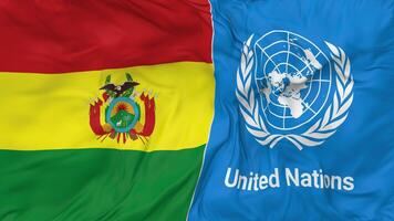 Bolivia and United Nations, UN Flags Together Seamless Looping Background, Looped Bump Texture Cloth Waving Slow Motion, 3D Rendering video