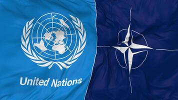 North Atlantic Treaty Organization, NATO and United Nations, UN Flags Together Seamless Looping Background, Looped Bump Texture Cloth Waving Slow Motion, 3D Rendering video