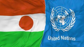 Niger and United Nations, UN Flags Together Seamless Looping Background, Looped Bump Texture Cloth Waving Slow Motion, 3D Rendering video