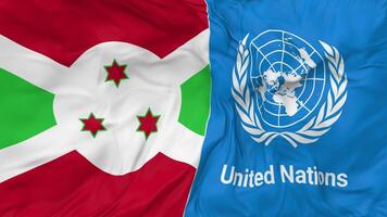 Burundi and United Nations, UN Flags Together Seamless Looping Background, Looped Bump Texture Cloth Waving Slow Motion, 3D Rendering video