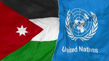 Jordan and United Nations, UN Flags Together Seamless Looping Background, Looped Bump Texture Cloth Waving Slow Motion, 3D Rendering video