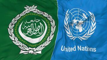 Arab League and United Nations, UN Flags Together Seamless Looping Background, Looped Bump Texture Cloth Waving Slow Motion, 3D Rendering video