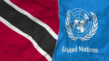 Trinidad and Tobago and United Nations, UN Flags Together Seamless Looping Background, Looped Bump Texture Cloth Waving Slow Motion, 3D Rendering video