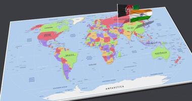 Afeganistão e Índia bandeira acenando com a 3d mundo mapa, desatado ciclo dentro vento, 3d Renderização video