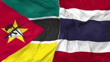 Thailand and Mozambique Flags Together Seamless Looping Background, Looped Bump Texture Cloth Waving Slow Motion, 3D Rendering video