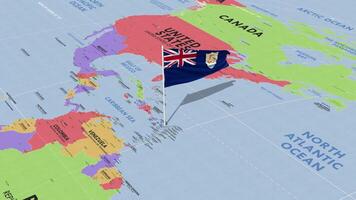 Anguilla Flag Waving in Wind, World Map Rotating around Flag, Seamless Loop, 3D Rendering video