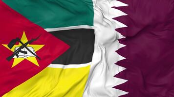 Qatar and Mozambique Flags Together Seamless Looping Background, Looped Bump Texture Cloth Waving Slow Motion, 3D Rendering video