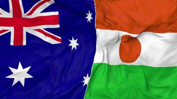 Australia and Niger Flags Together Seamless Looping Background, Looped Bump Texture Cloth Waving Slow Motion, 3D Rendering video