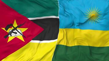 Rwanda and Mozambique Flags Together Seamless Looping Background, Looped Bump Texture Cloth Waving Slow Motion, 3D Rendering video