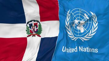 Dominican Republic and United Nations, UN Flags Together Seamless Looping Background, Looped Bump Texture Cloth Waving Slow Motion, 3D Rendering video