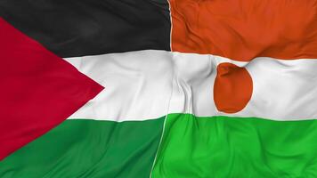 Níger e Palestina bandeiras juntos desatado looping fundo, em loop colisão textura pano acenando lento movimento, 3d Renderização video
