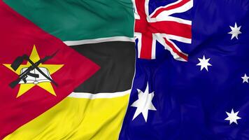 Australia and Mozambique Flags Together Seamless Looping Background, Looped Bump Texture Cloth Waving Slow Motion, 3D Rendering video