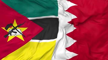 Bahrain and Mozambique Flags Together Seamless Looping Background, Looped Bump Texture Cloth Waving Slow Motion, 3D Rendering video