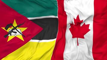 Canada and Mozambique Flags Together Seamless Looping Background, Looped Bump Texture Cloth Waving Slow Motion, 3D Rendering video