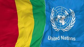 Guinea and United Nations, UN Flags Together Seamless Looping Background, Looped Bump Texture Cloth Waving Slow Motion, 3D Rendering video