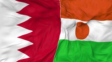 Bahrain and Niger Flags Together Seamless Looping Background, Looped Bump Texture Cloth Waving Slow Motion, 3D Rendering video