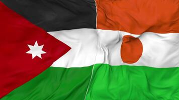 Jordan and Niger Flags Together Seamless Looping Background, Looped Bump Texture Cloth Waving Slow Motion, 3D Rendering video