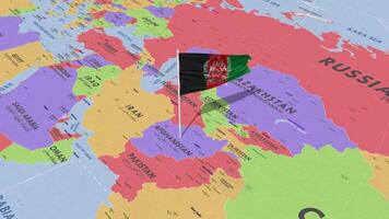 Afghanistan Flag Waving in Wind, World Map Rotating around Flag, Seamless Loop, 3D Rendering video