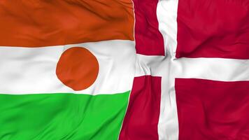 Denmark and Niger Flags Together Seamless Looping Background, Looped Bump Texture Cloth Waving Slow Motion, 3D Rendering video