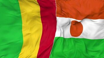 Mali and Niger Flags Together Seamless Looping Background, Looped Bump Texture Cloth Waving Slow Motion, 3D Rendering video