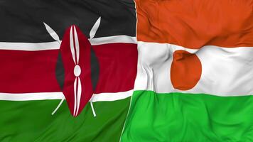 Kenya and Niger Flags Together Seamless Looping Background, Looped Bump Texture Cloth Waving Slow Motion, 3D Rendering video