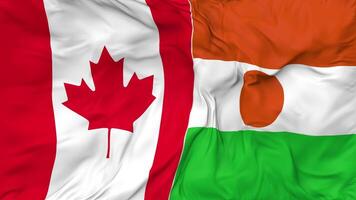 Canada and Niger Flags Together Seamless Looping Background, Looped Bump Texture Cloth Waving Slow Motion, 3D Rendering video